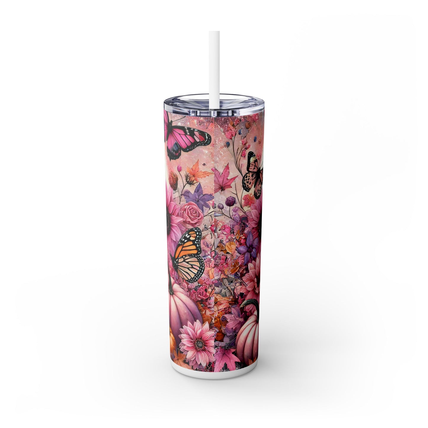 Cute Floral Pumpkin Cow - SleekSip Skinny 20oz Tumbler with Straw