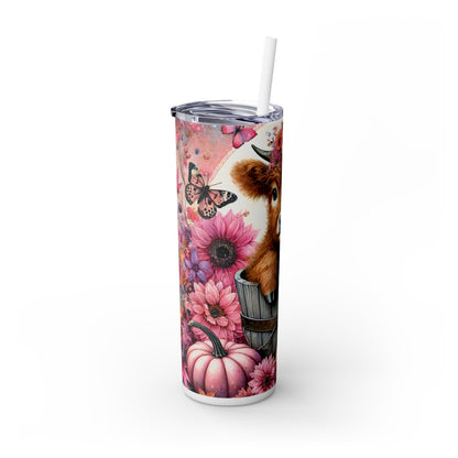 Cute Floral Pumpkin Cow - SleekSip Skinny 20oz Tumbler with Straw