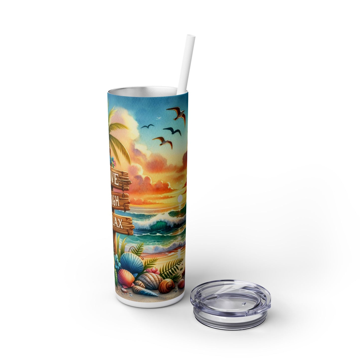 Live Laugh Relax Beach - SleekSip Skinny 20oz Tumbler with Straw