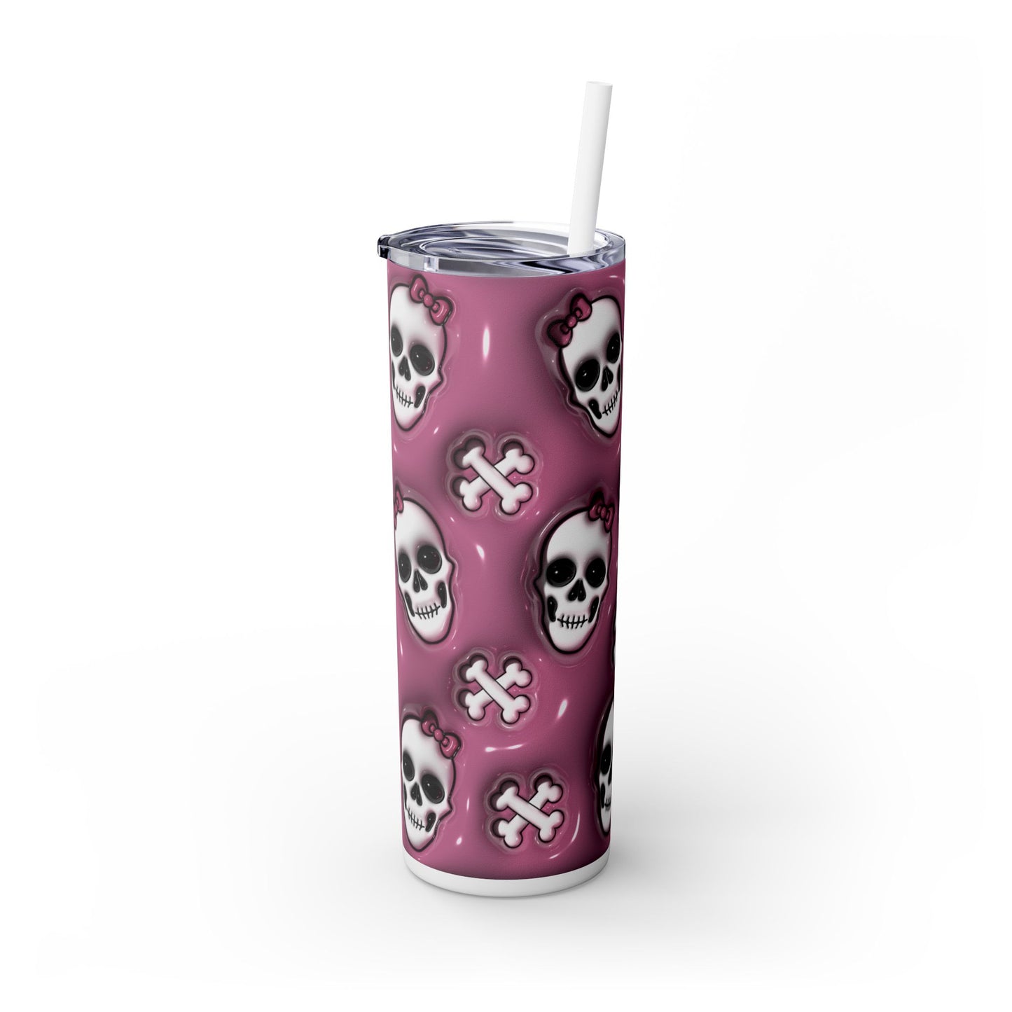 3D Inflated Skulls Halloween - SleekSip Skinny 20oz Tumbler with Straw