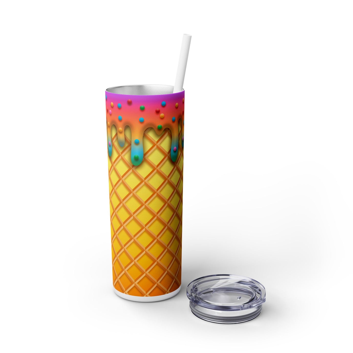 Dripping Ice Cream Waffle Cone - SleekSip Skinny 20oz Tumbler with Straw