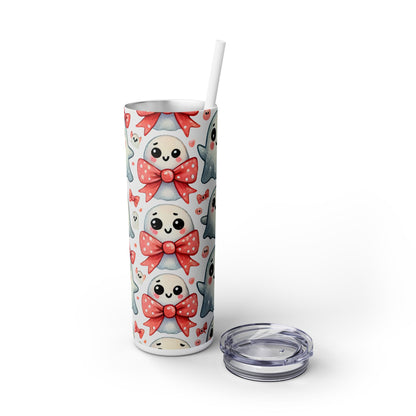 Cute Ghost Wearing A Bow - SleekSip Skinny 20oz Tumbler with Straw