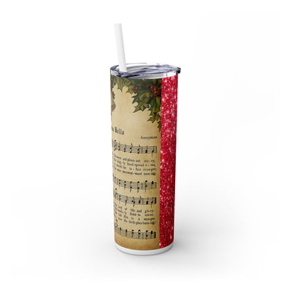 Christmas Music Notes with Red Sparkles - SleekSip Skinny 20oz Tumbler with Straw