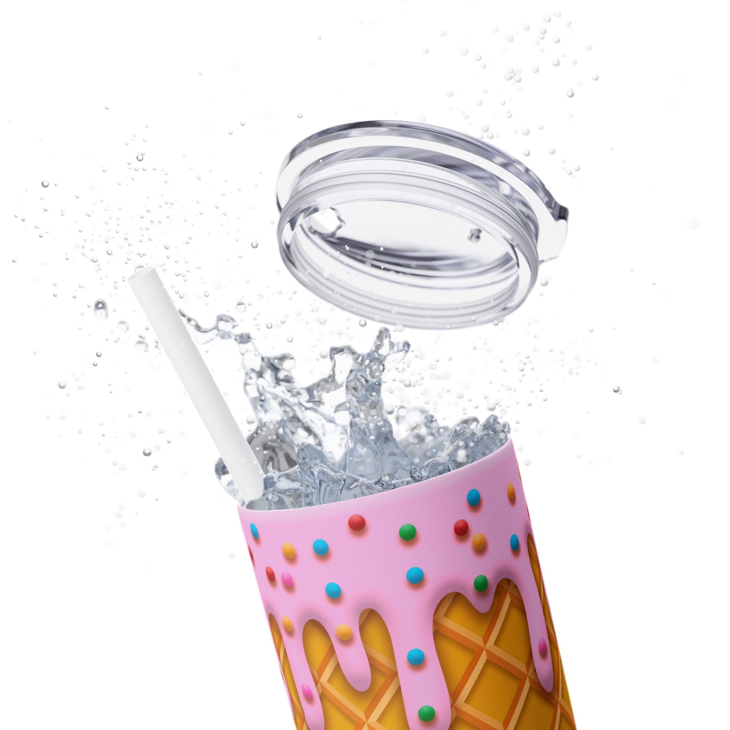 Dripping Ice Cream Waffle Cone - SleekSip Skinny 20oz Tumbler with Straw