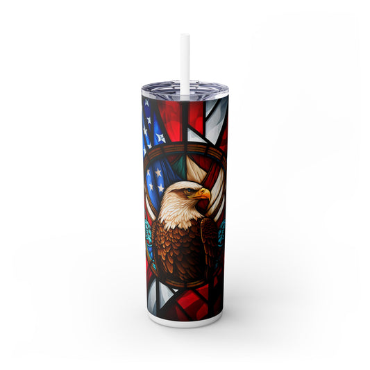 Bald Eagle Stained Glass USA - SleekSip Skinny 20oz Tumbler with Straw