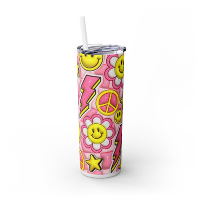 3D Inflated Groovy Design - SleekSip Skinny 20oz Tumbler with Straw