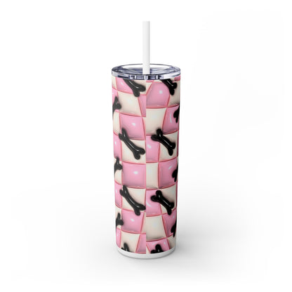 3D Inflated Pink Skull - SleekSip Skinny 20oz Tumbler with Straw