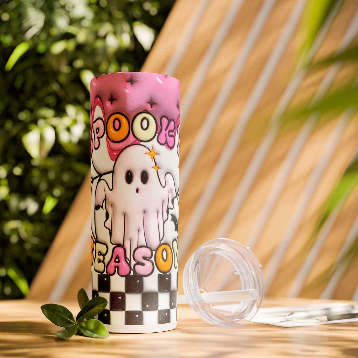 3D Inflated Halloween Ghost - SleekSip Skinny 20oz Tumbler with Straw