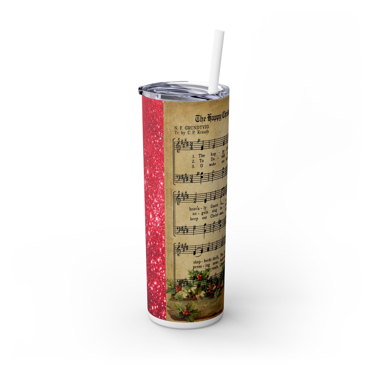 Christmas Music Notes with Red Sparkles - SleekSip Skinny 20oz Tumbler with Straw