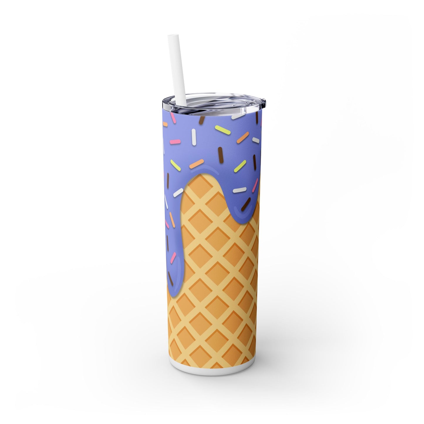 Dripping Ice Cream Waffle Cone - SleekSip Skinny 20oz Tumbler with Straw