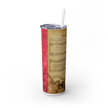 Christmas Music Notes with Red Sparkles - SleekSip Skinny 20oz Tumbler with Straw