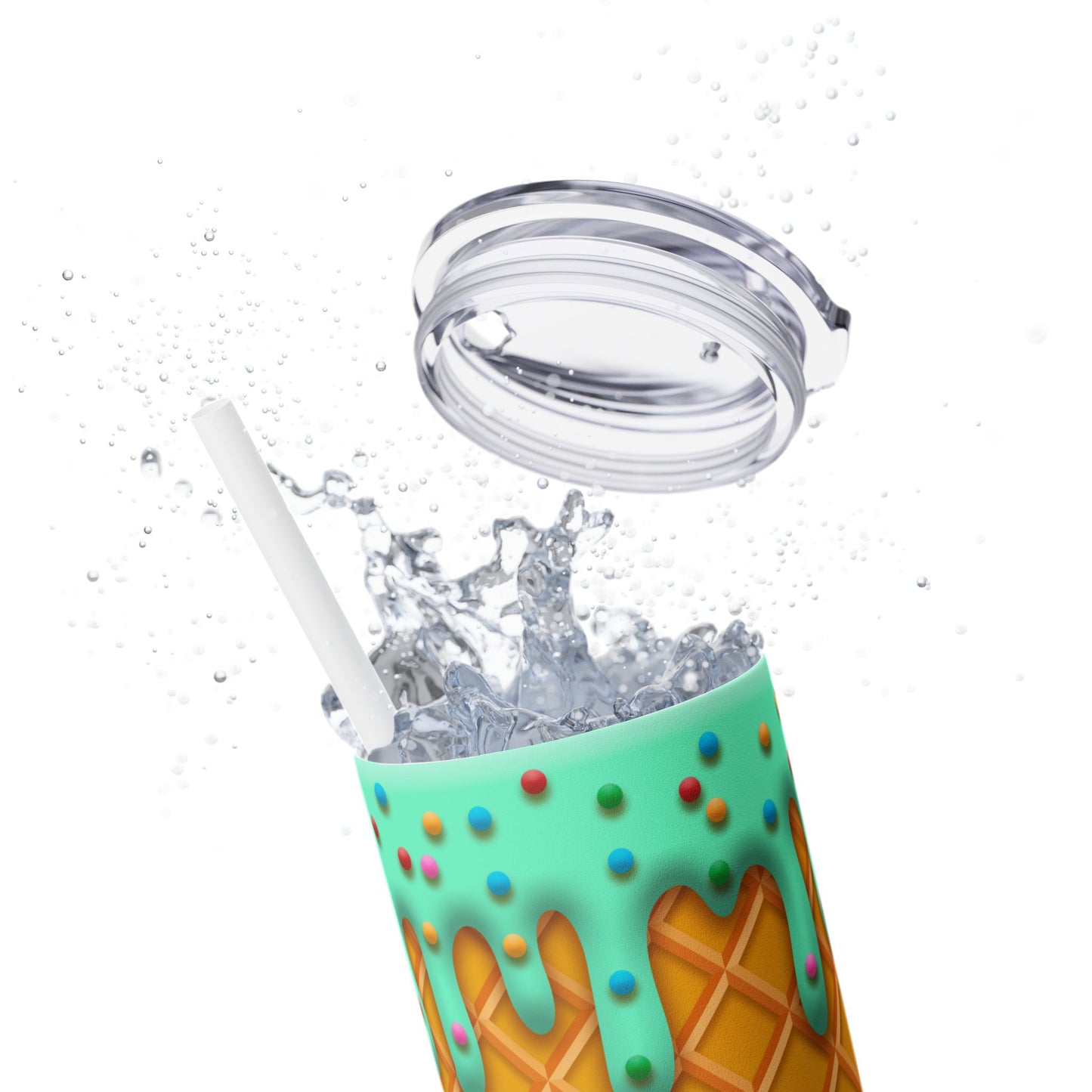 Dripping Ice Cream Waffle Cone - SleekSip Skinny 20oz Tumbler with Straw