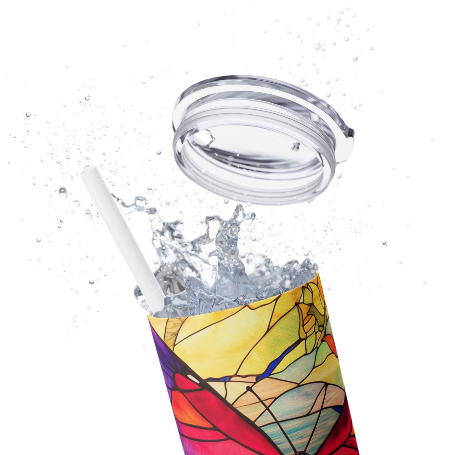 Butterfly Stained Glass - SleekSip Skinny 20oz Tumbler with Straw