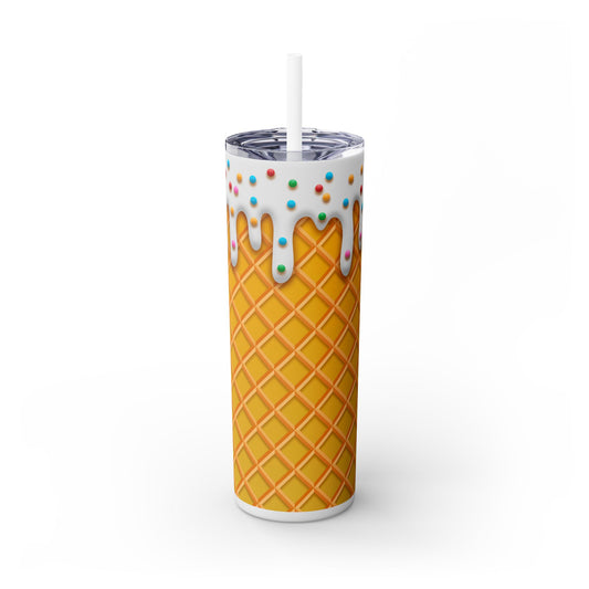 Dripping Ice Cream Waffle Cone - SleekSip Skinny 20oz Tumbler with Straw