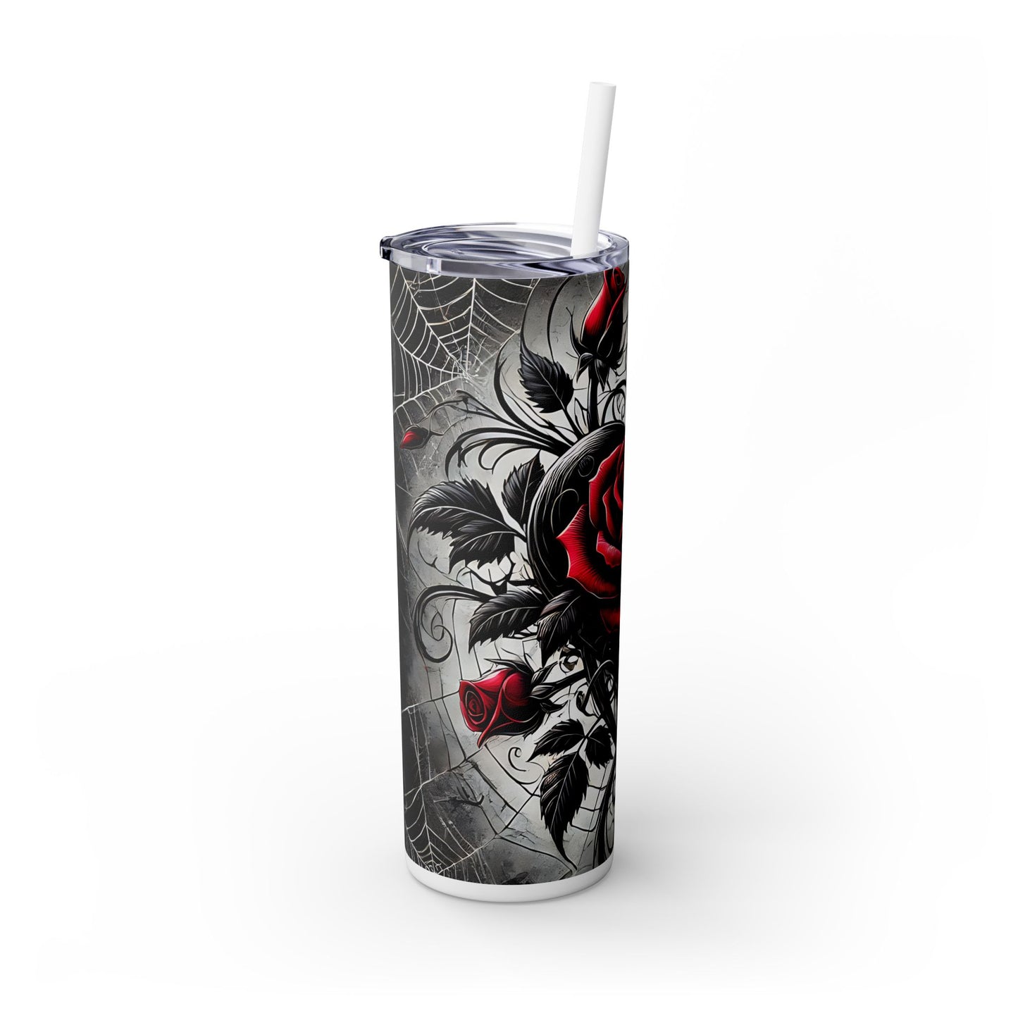 Black Heart Red Rose Spiderwebs - SleekSip Skinny 20oz Tumbler with Straw