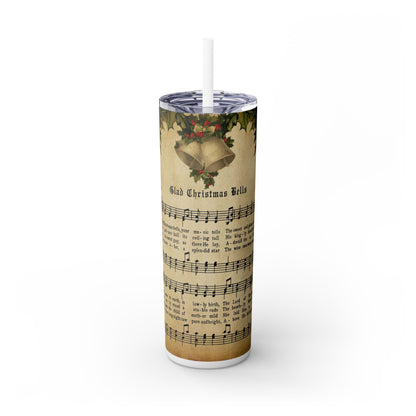 Christmas Music Notes with Red Sparkles - SleekSip Skinny 20oz Tumbler with Straw