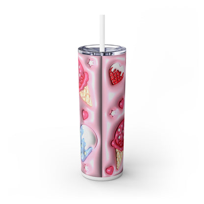 3D Inflated Ice Cream and Strawberries - SleekSip Skinny 20oz Tumbler with Straw