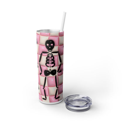 3D Inflated Pink Skull - SleekSip Skinny 20oz Tumbler with Straw