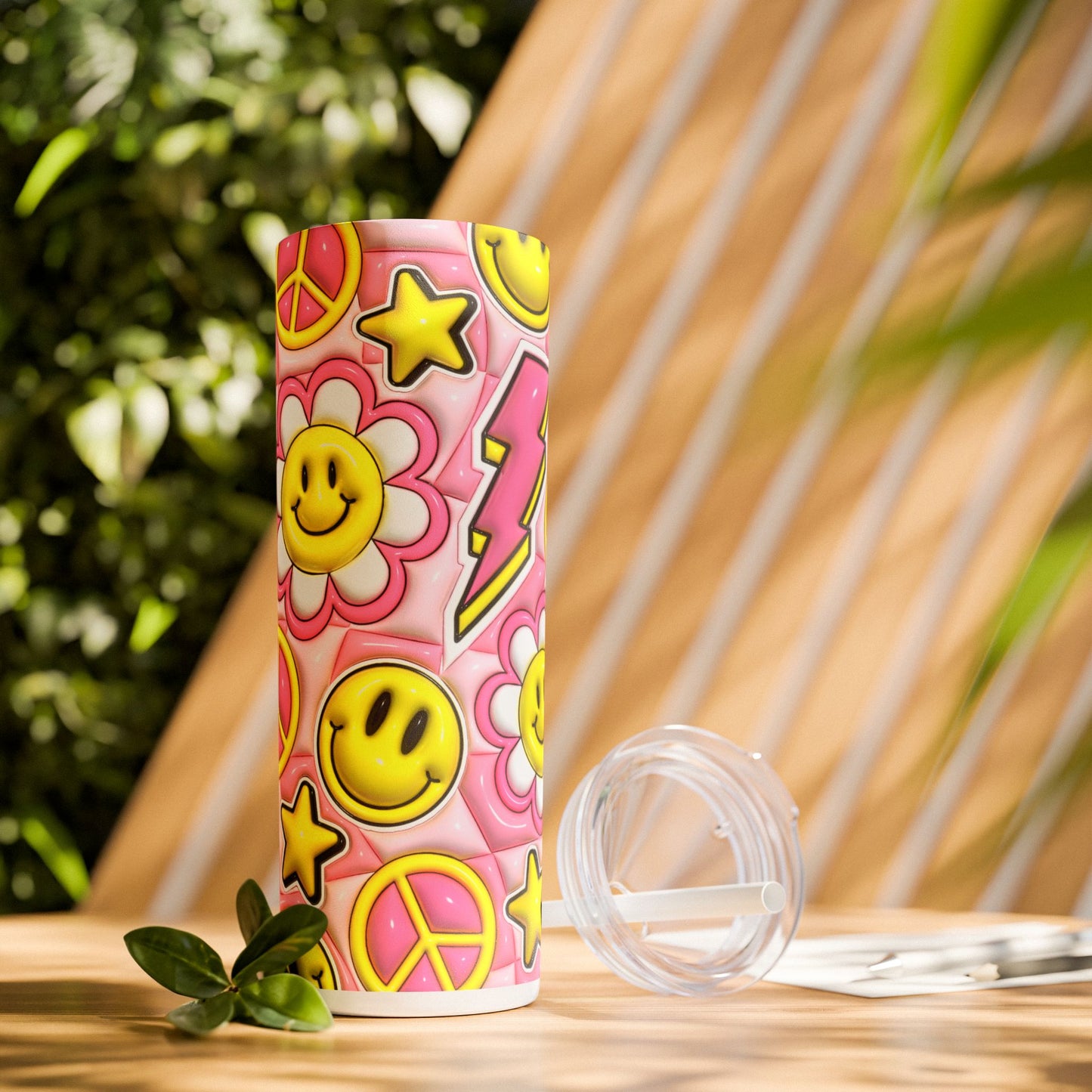 3D Inflated Groovy Design - SleekSip Skinny 20oz Tumbler with Straw