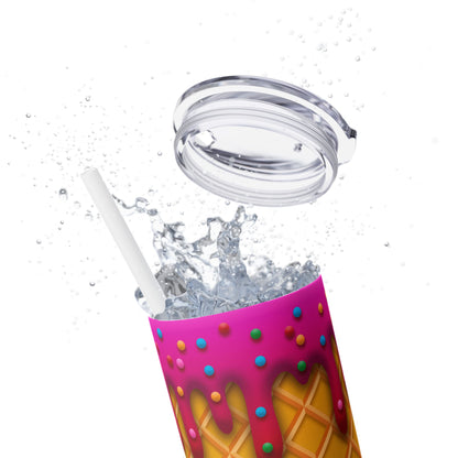 Dripping Ice Cream Waffle Cone - SleekSip Skinny 20oz Tumbler with Straw