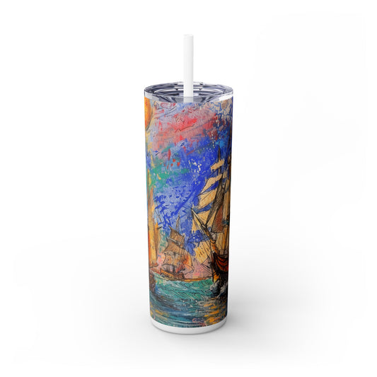 Watercolor Old Pirate Ships - SleekSip Skinny 20oz Tumbler with Straw