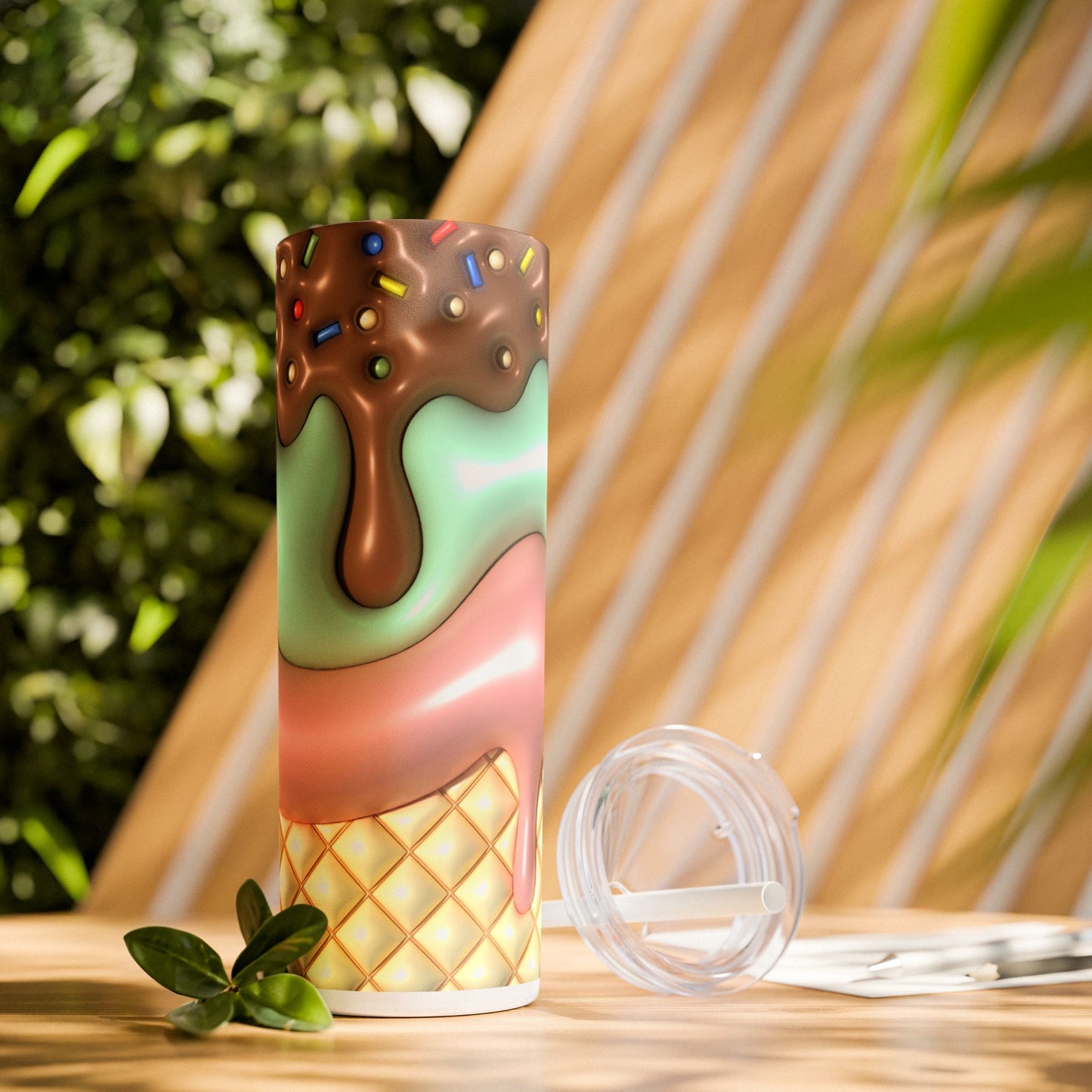 3D Inflated Ice Cream - SleekSip Skinny 20oz Tumbler with Straw