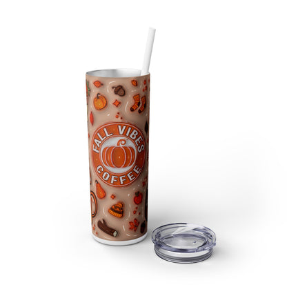 3D Inflated Fall Vibes Coffee - SleekSip Skinny 20oz Tumbler with Straw