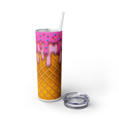 Dripping Ice Cream Waffle Cone - SleekSip Skinny 20oz Tumbler with Straw