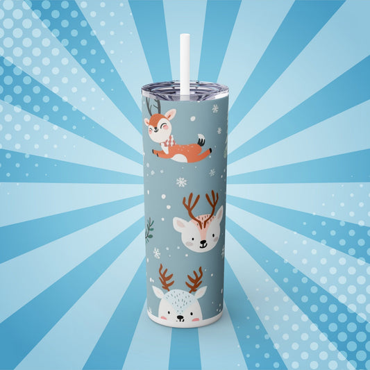 Winter Wonderland Reindeer Skinny Tumbler with Straw – 20oz