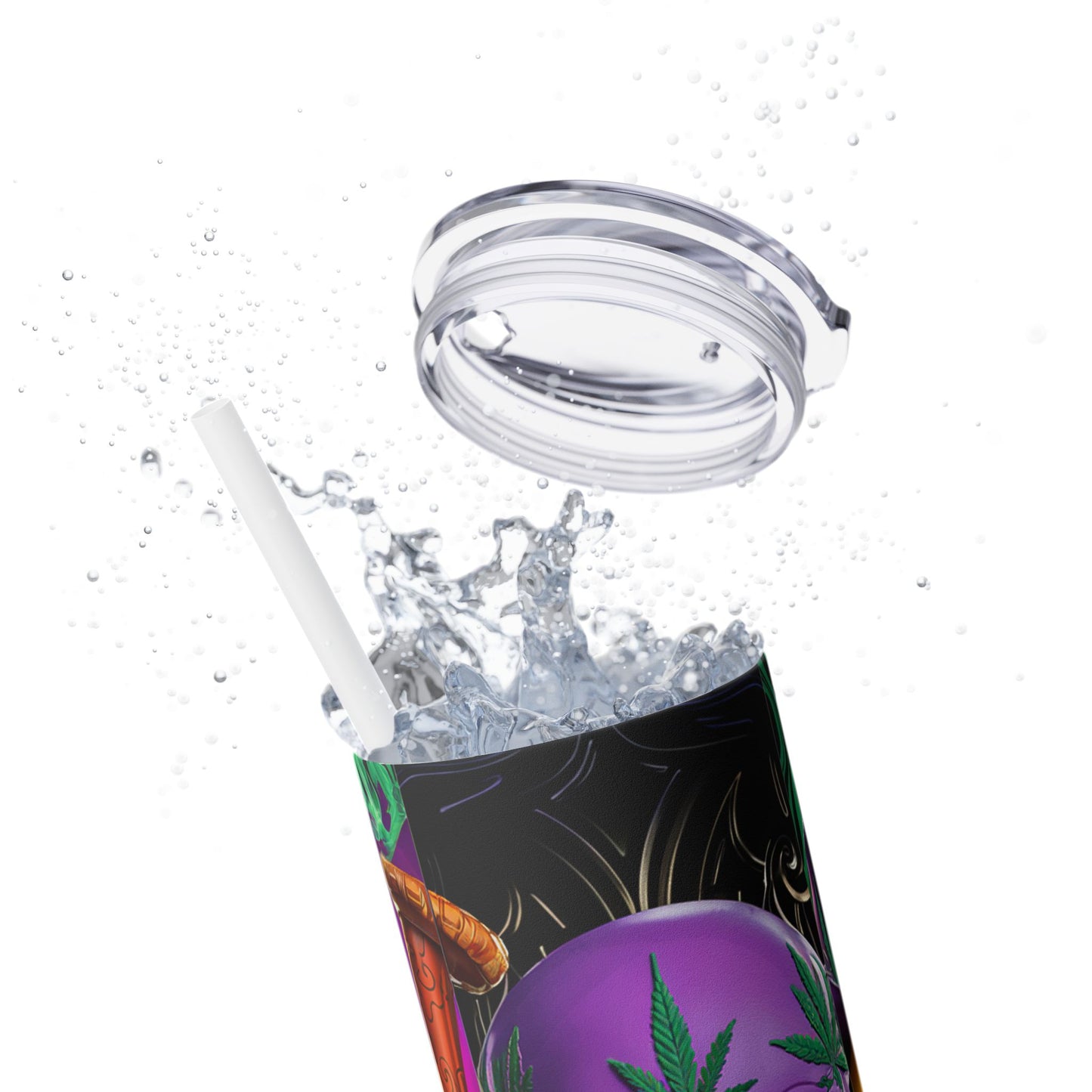 3D Cannabis Skull - SleekSip Skinny 20oz Tumbler with Straw