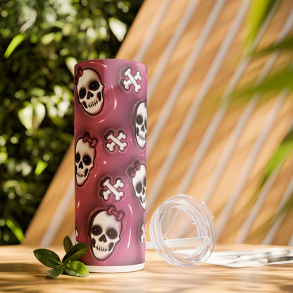 3D Inflated Skulls Halloween - SleekSip Skinny 20oz Tumbler with Straw