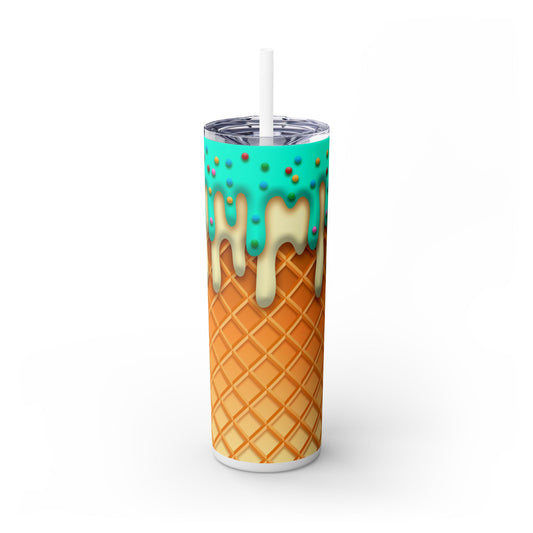 Dripping Ice Cream Waffle Cone - SleekSip Skinny 20oz Tumbler with Straw