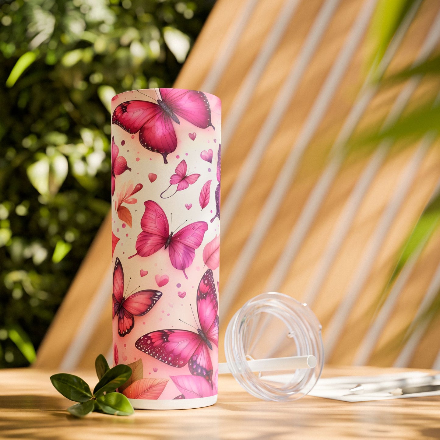 Pink Flowers and Butterflies - SleekSip Skinny 20oz Tumbler with Straw