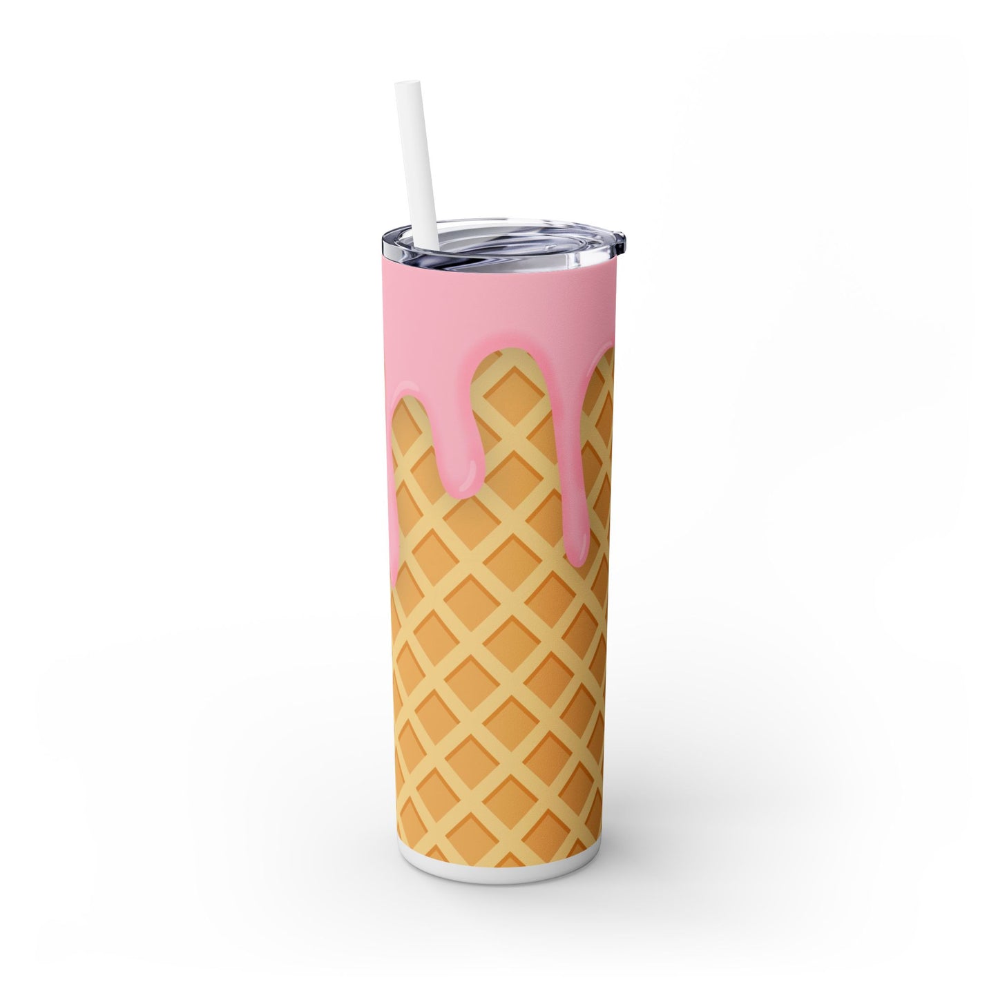 Dripping Ice Cream Waffle Cone - SleekSip Skinny 20oz Tumbler with Straw