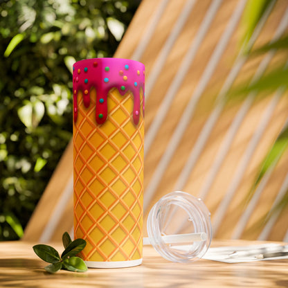 Dripping Ice Cream Waffle Cone - SleekSip Skinny 20oz Tumbler with Straw