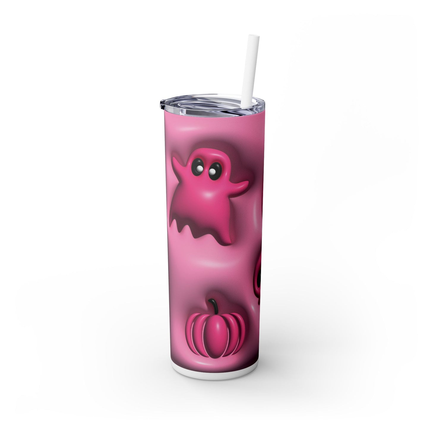 3D Inflated Pink Skulls and Pumpkins - SleekSip Skinny 20oz Tumbler with Straw