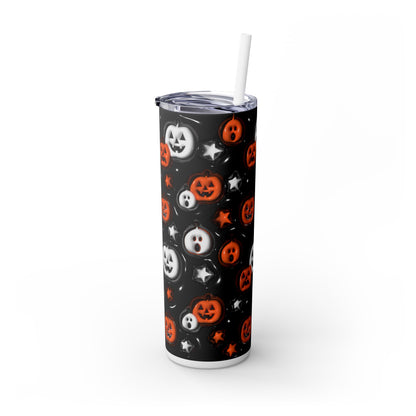 3D Inflated Pumpkins Halloween - SleekSip Skinny 20oz Tumbler with Straw