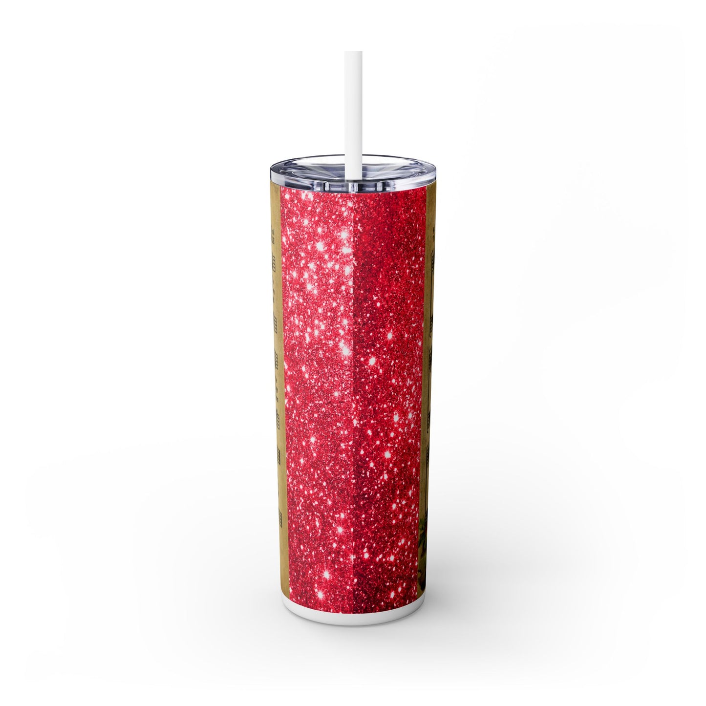 Christmas Music Notes with Red Sparkles - SleekSip Skinny 20oz Tumbler with Straw