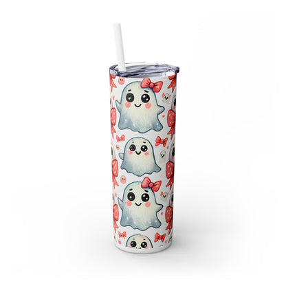 Cute Ghost Wearing A Bow - SleekSip Skinny 20oz Tumbler with Straw