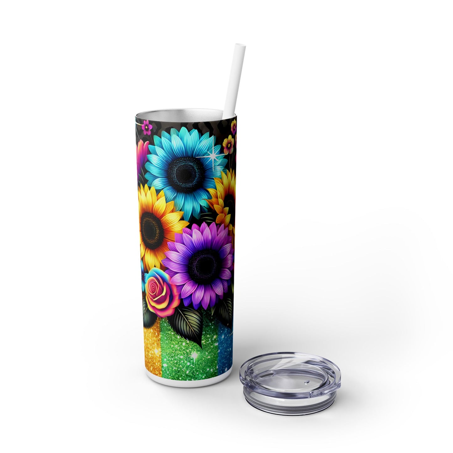 Colorful Bright Flowers - SleekSip Skinny 20oz Tumbler with Straw