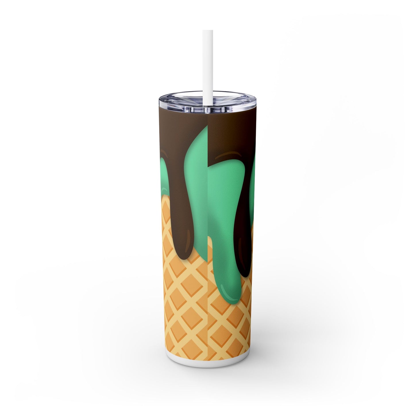 Dripping Ice Cream Waffle Cone - SleekSip Skinny 20oz Tumbler with Straw