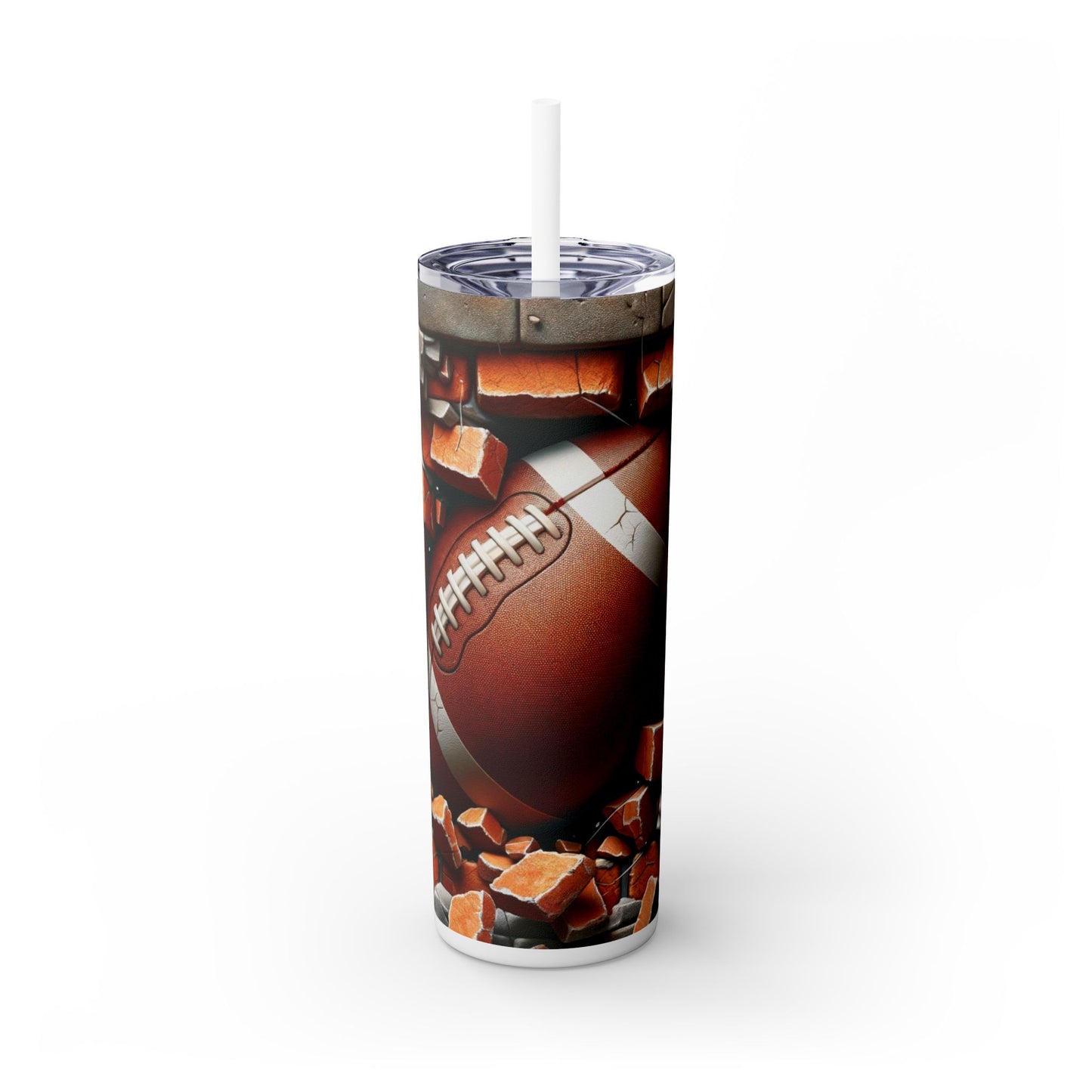 Football going through wall - SleekSip Skinny 20oz Tumbler with Straw