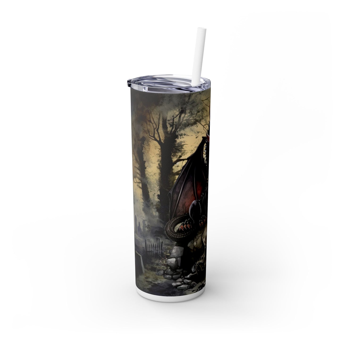 Dragon Sitting On A Skull - SleekSip Skinny 20oz Tumbler with Straw