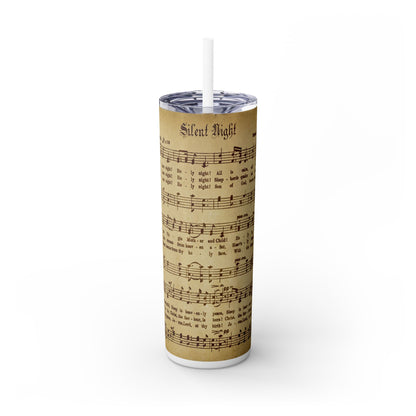 Christmas Music Notes with Red Sparkles - SleekSip Skinny 20oz Tumbler with Straw