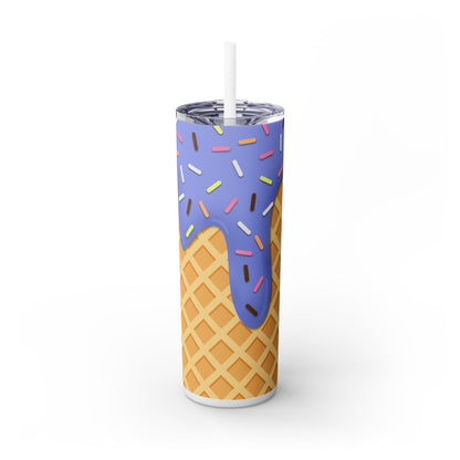 Dripping Ice Cream Waffle Cone - SleekSip Skinny 20oz Tumbler with Straw