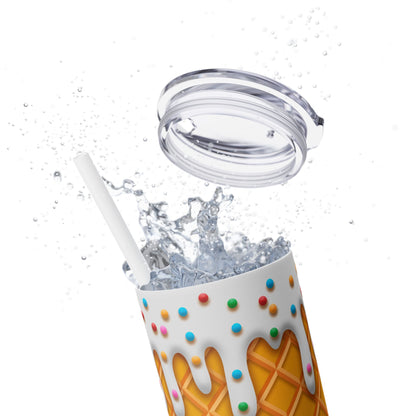 Dripping Ice Cream Waffle Cone - SleekSip Skinny 20oz Tumbler with Straw