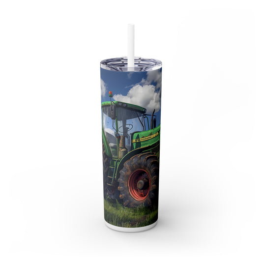 Watercolor Farm Tractor - SleekSip Skinny 20oz Tumbler with Straw