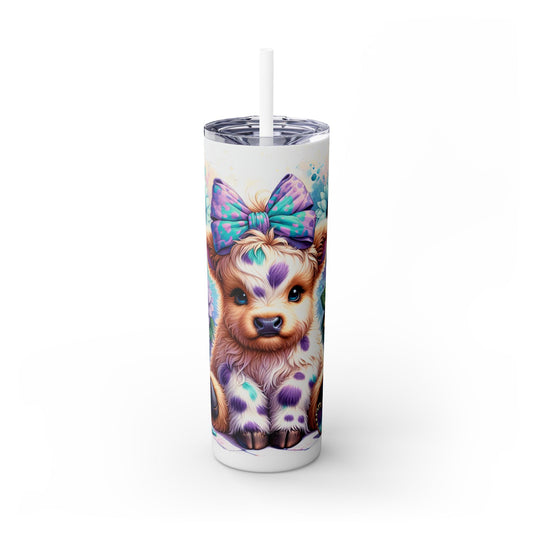 Cute Cow With Coffee - SleekSip Skinny 20oz Tumbler with Straw