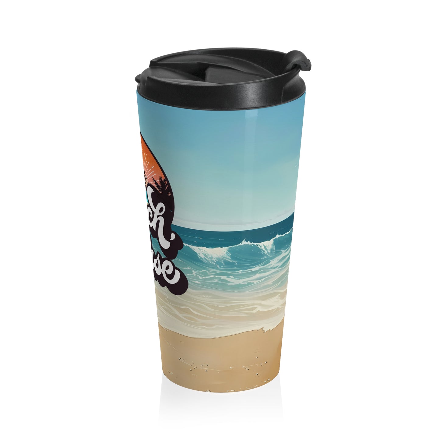 Beach Please Leopard Sunset Stainless Steel Travel Mug – 15oz