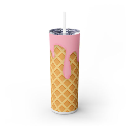 Dripping Ice Cream Waffle Cone - SleekSip Skinny 20oz Tumbler with Straw